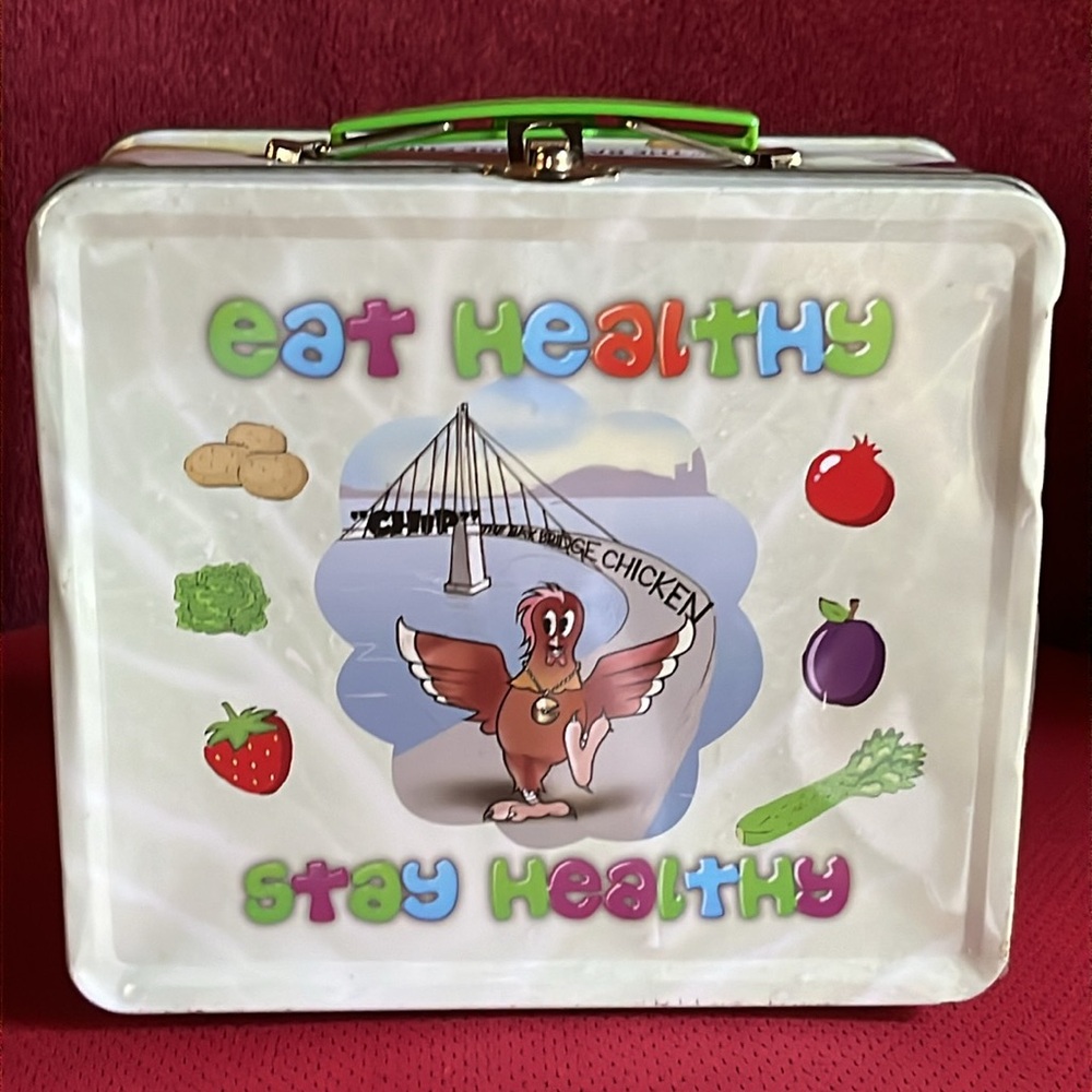 Vintage Chip the Bay Bridge Chicken lunch box, San Francisco  Colorful